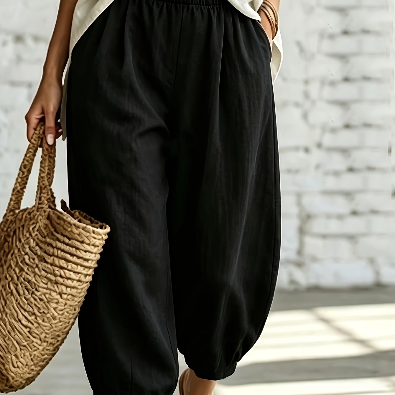 TEMU Plus Size, Plus Size Women' Color Elastic Waist Pocket Casual Multi-functional Daily Wear
