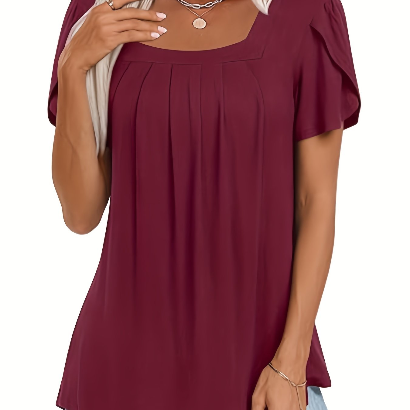 TEMU Elegant Solid Color Vacation Outing Top Summer Short Sleeve Waist-tied Casual Shirt Loose Fit Slim Women's Wear > Women's Tops, T-shirts, Shirts