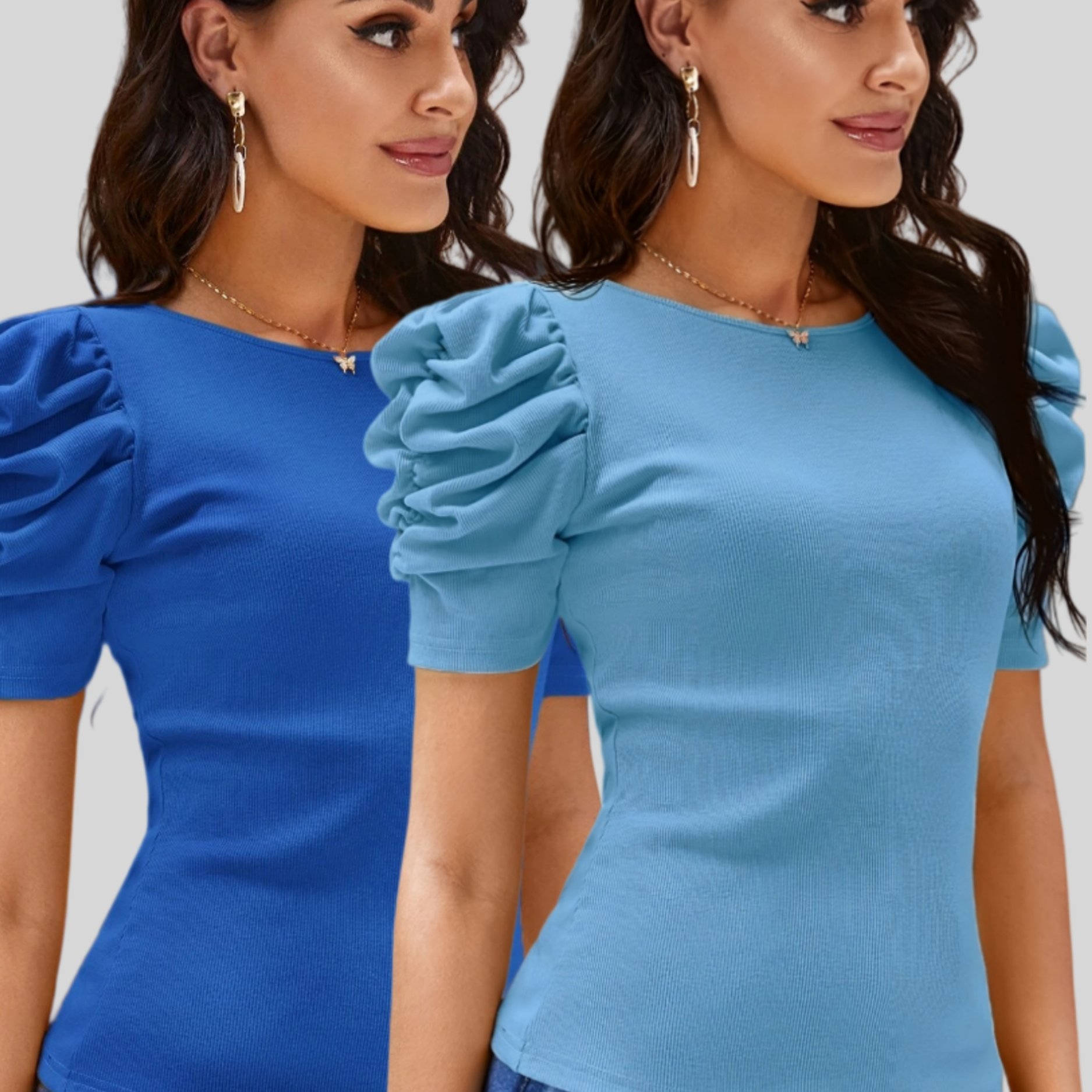 TEMU Women's Clothing, 2pcs Set, Spring, Summer, Autumn Style, Elegant Commuter Style, Daily Shopping, Travel, Dating, Solid Color, Round Neck, Puff