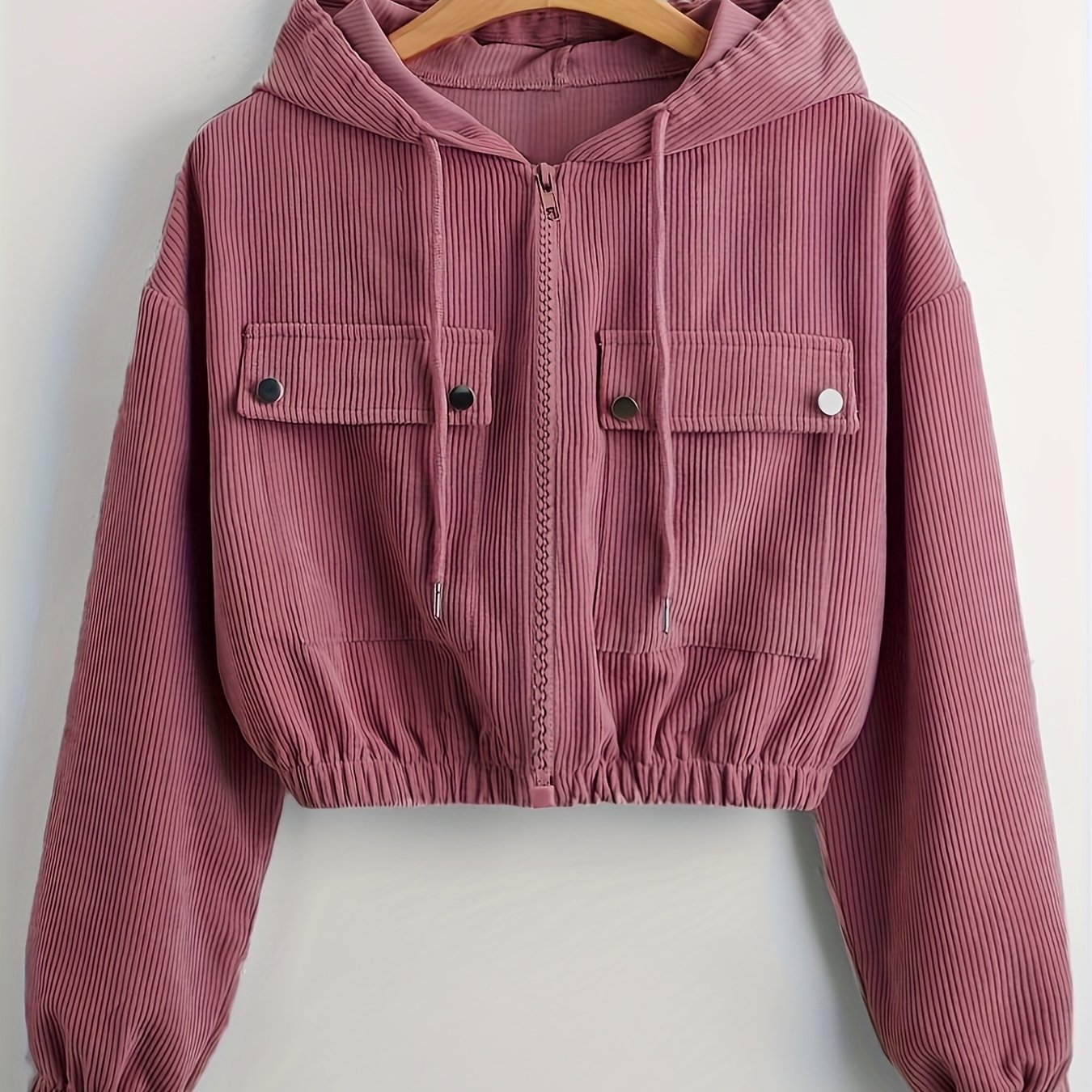 E-shop Damen Casual Langarm Cordjacke mit verdeckten Reißverschluss, Kurze Oberbekleidung
