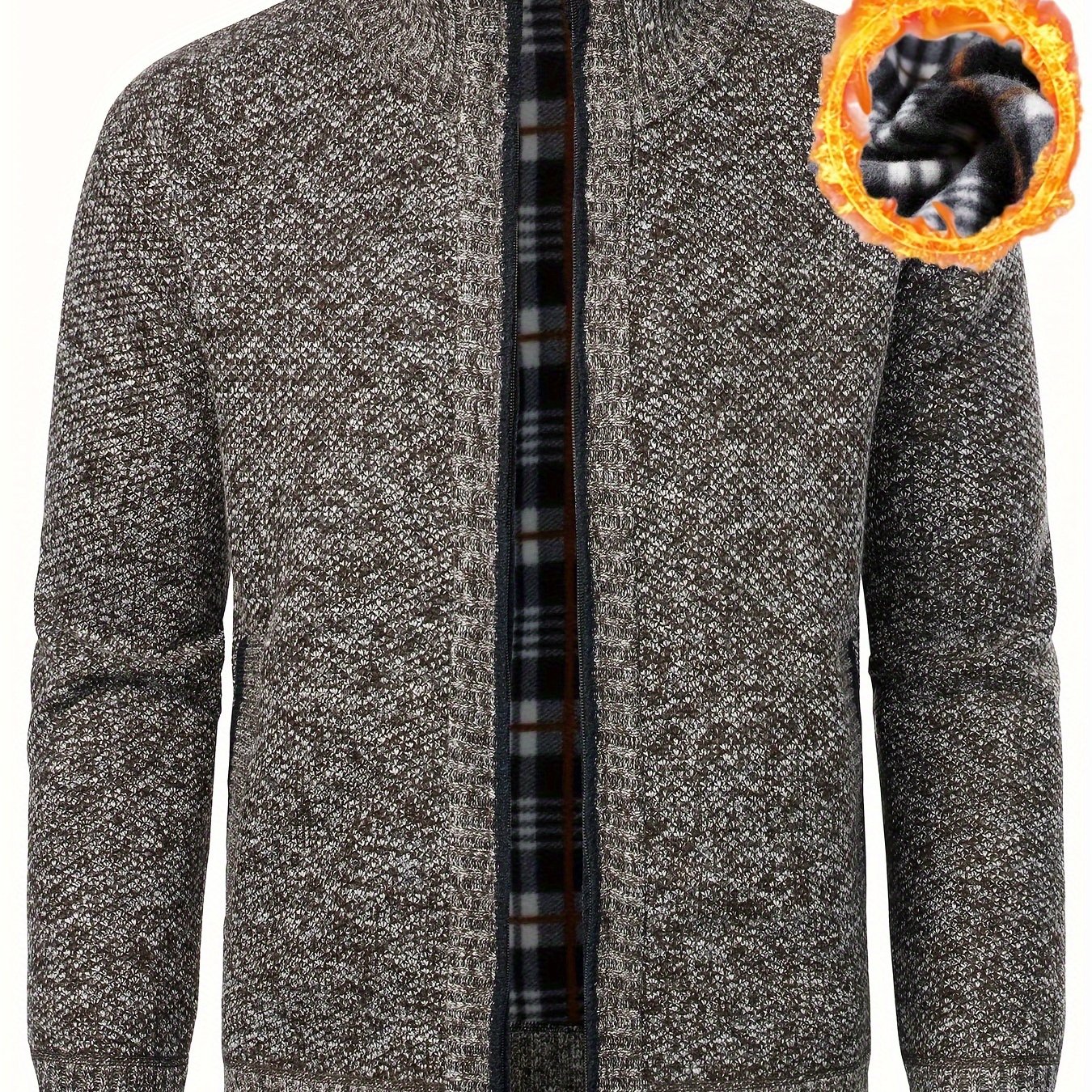 TEMU Men's Full Zip Up Casual Cardigan,   Thermal Regular Sweater