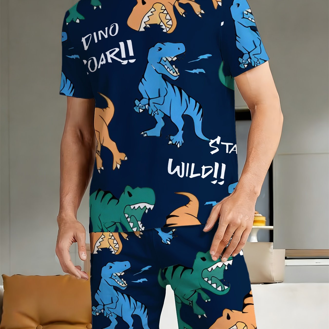 TEMU Summer Autumn Men's Fashion Casual Pajama Set Short Sleeve Short Shorts Comfortable Sleepwear Two-piece