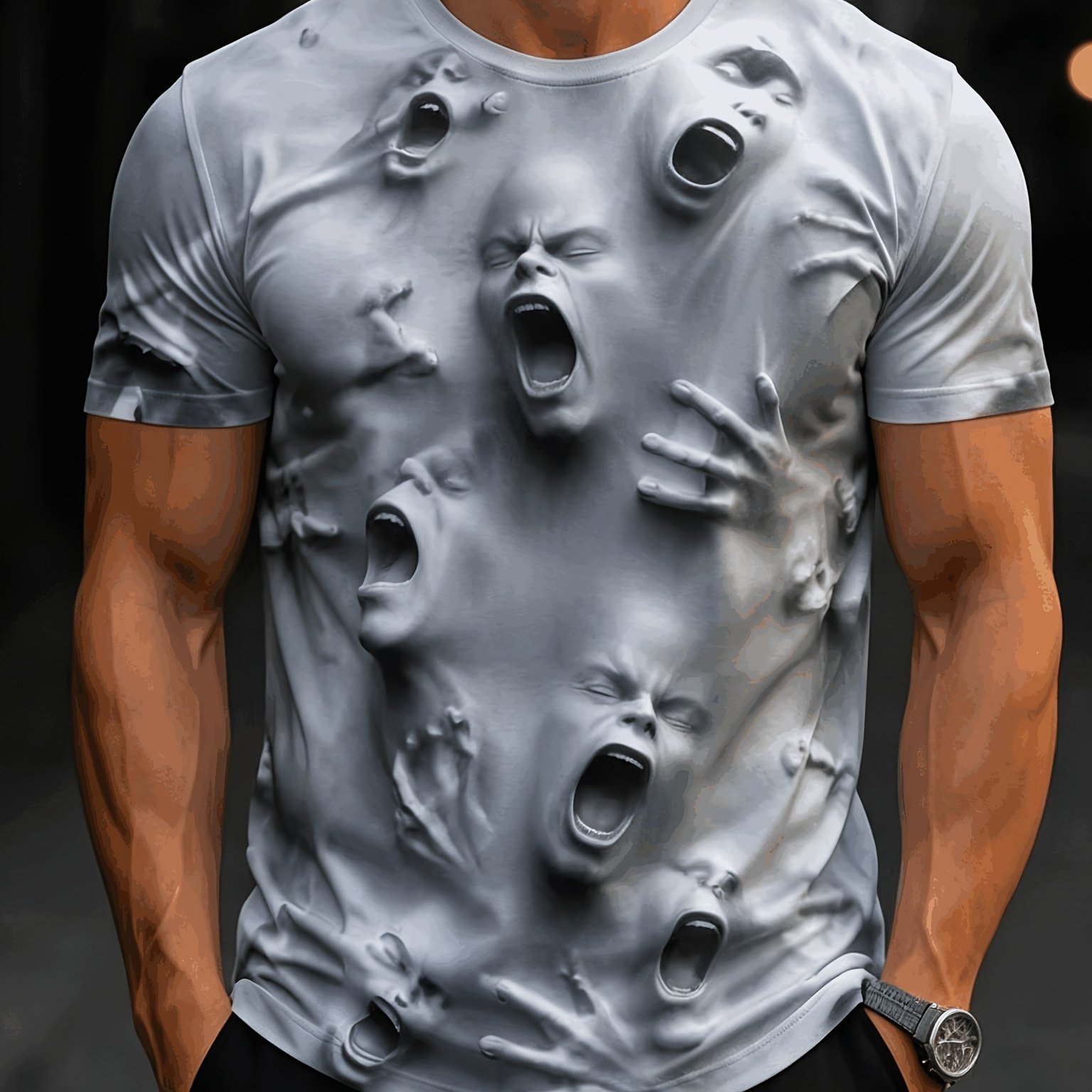 TEMU Men's Full-body T-shirt - Full-body Suitable For -over Pattern, Round Neck Short Sleeve Tee, Machine Washable Casual Wear With Standard Fit For