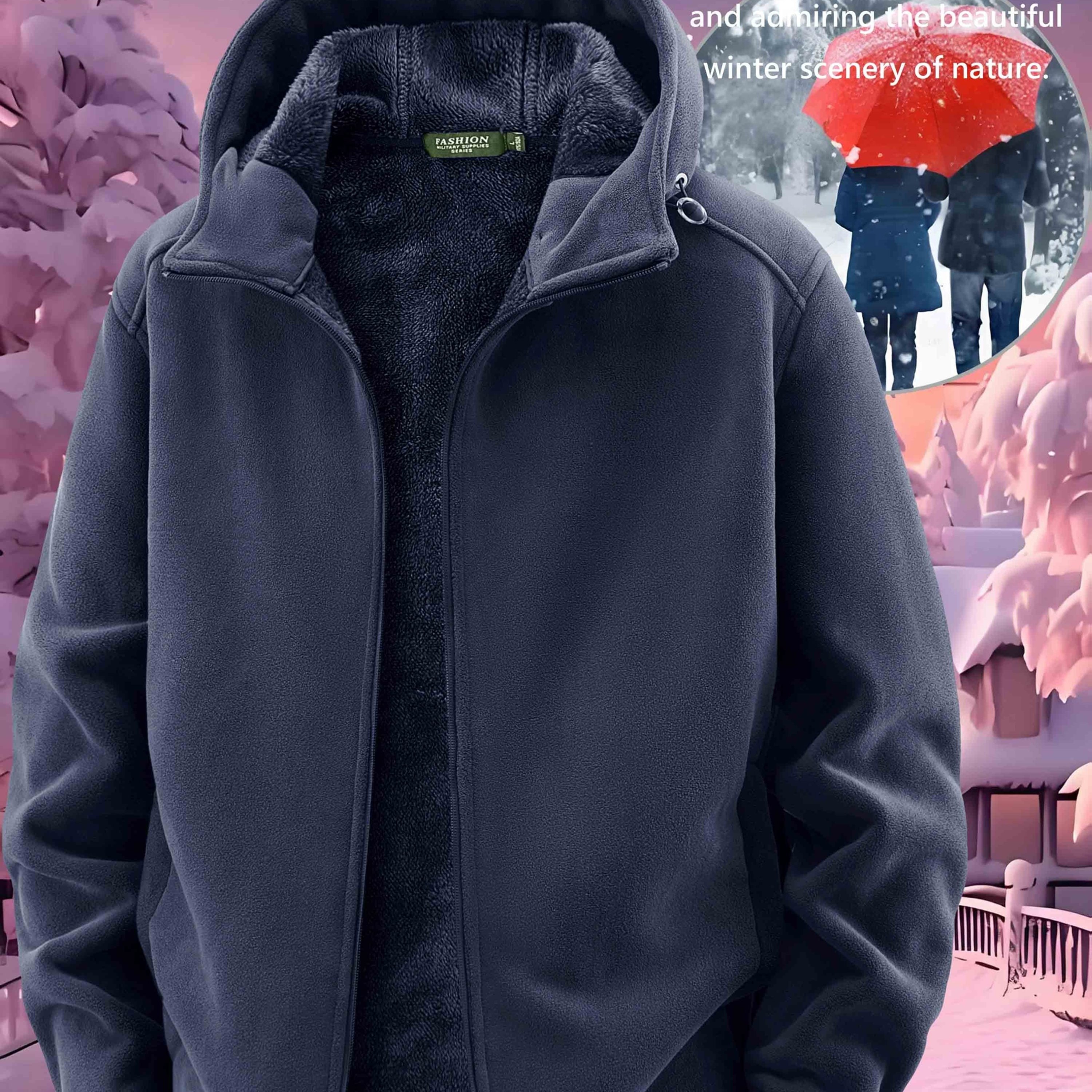 TEMU New Autumn And Winter Thickened Fleece Hooded Jacket For Men, Warm Fleece Clothing For Outdoor Leisure With A Zipper Front. This Stylish And