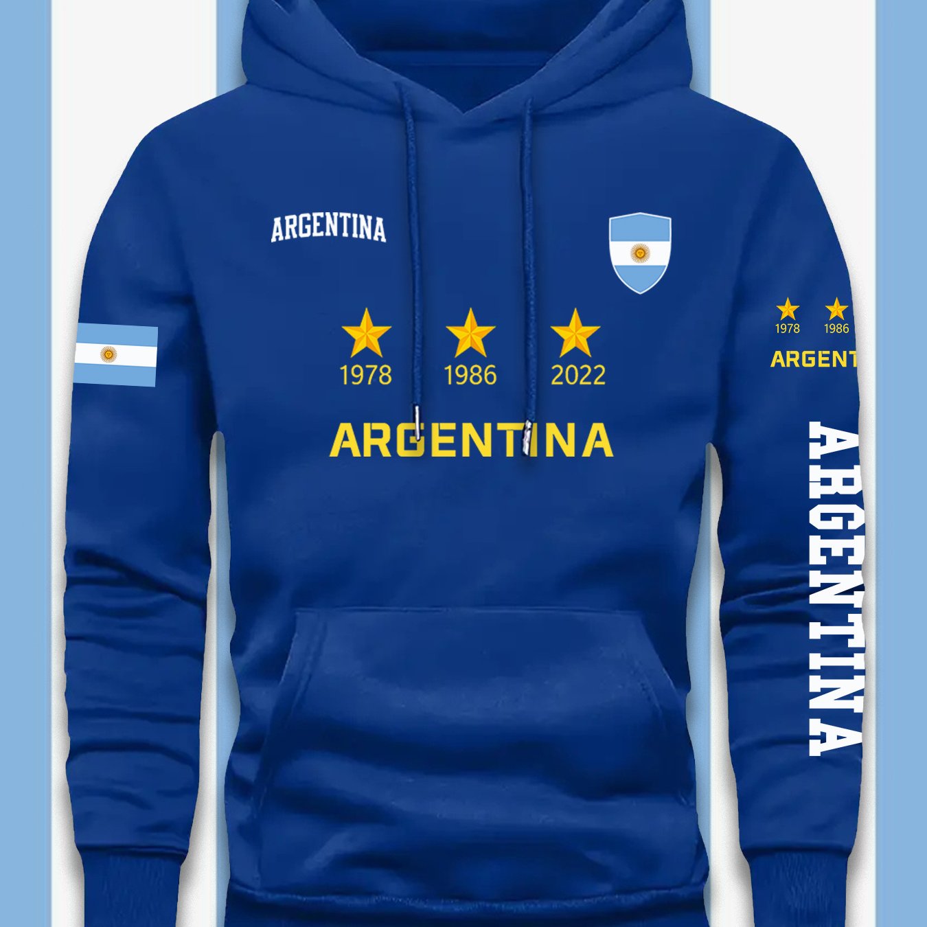 TEMU KOURRTER Sudadera con Capucha para Hombre de Argentina - Diseño Patriótico 1986 & 2022, Corte Holgado Casual con y Estrellas, Lavable a Máquina,