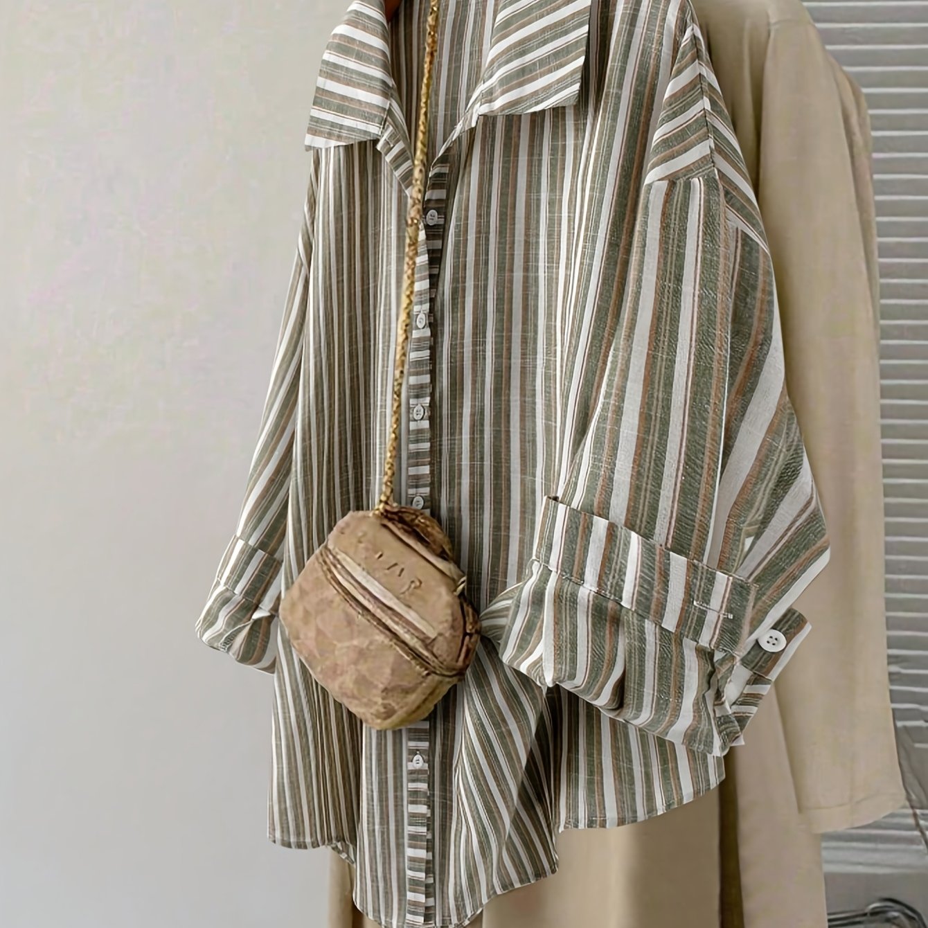 TEMU Women's Casual Shirt, Easy Style Daily Wear, Striped Blouse Top, Spring Apparel, Summer Outfit Shirt, Women's Clothing