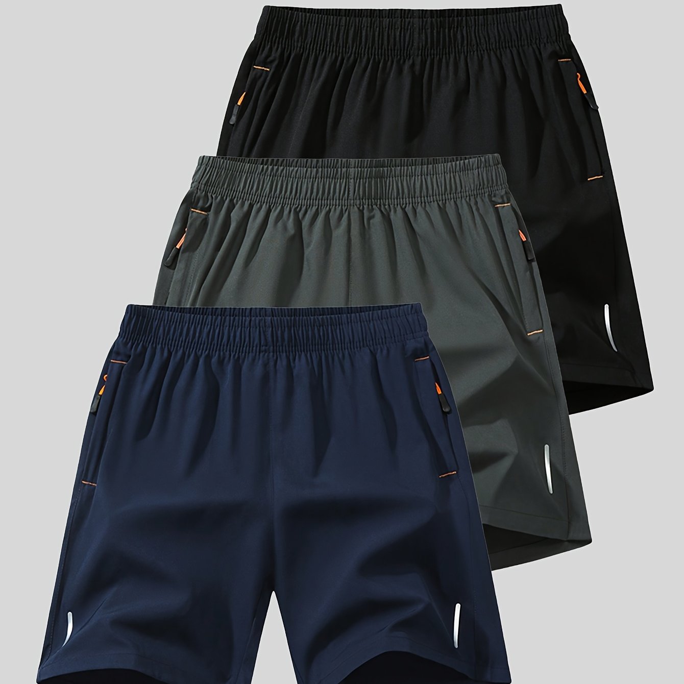 TEMU 3pcs Men's Summer Casual Shorts - Elastic Drawstring Waist, Lightweight Breathable Fabric, Loose Fit With Pockets For Swimming, Surfing, Beach & Outdoor Activities (black/navy/dark Grey)