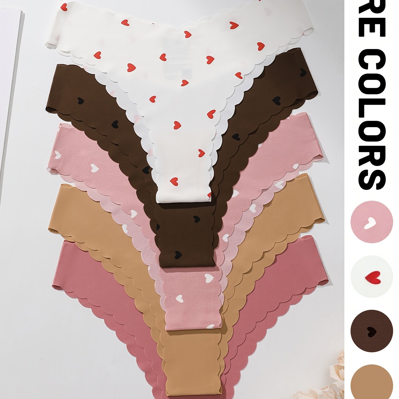 TEMU 5pcs Women's Low-rise Seamless Briefs Suitable For Daily Wear, V-waist Heart Print Underwear With Low-rated Fan Tip, Non- Briefs, Hand Washable