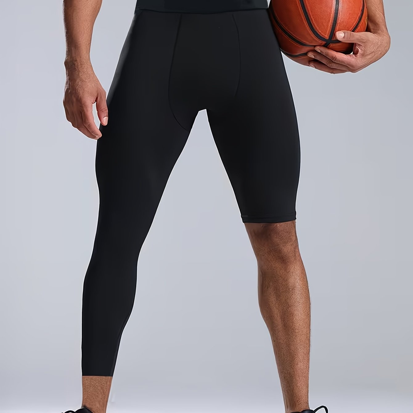 TEMU Men's Basketball Compression Leggings, Single-leg Style, Breathable Fabric, High Elasticity, Moisture-wicking, Suitable For Outdoor Workouts,