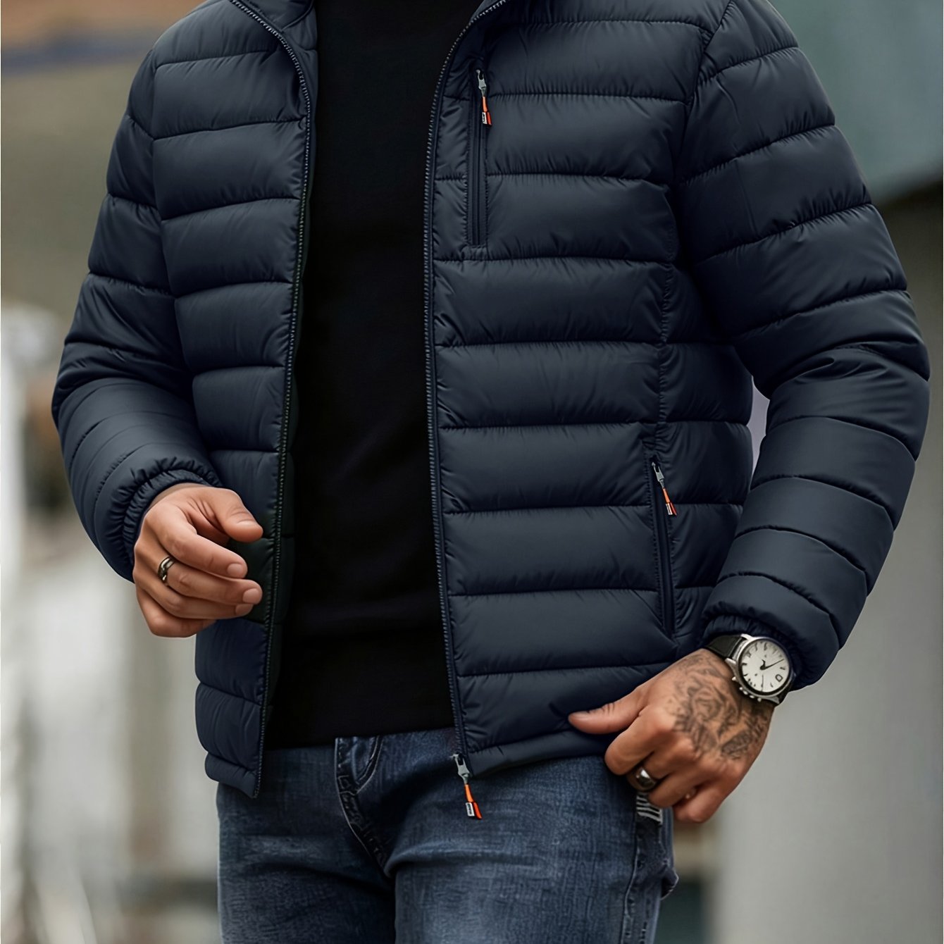 TEMU Autumn/winter Men's Lightweight Zipper Hooded Jacket, Windproof And Warm Outdoor Hiking Travel Casual Jacket, Business Casual Short Padded Coat,
