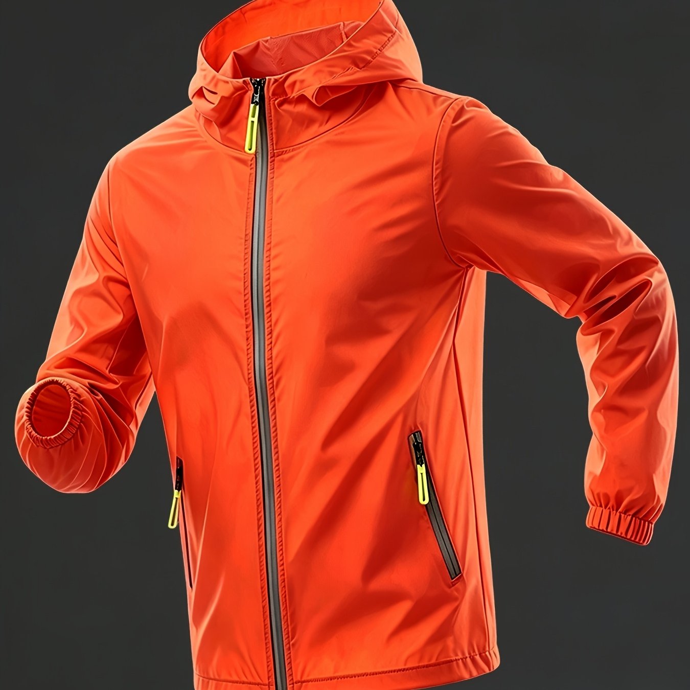 TEMU Obm Men's Zip-up Hooded Jacket, Breathable Hooded Outerwear Jacket For Fishing, Cycling, Hiking, And Beach Use - Lightweight Spring, Summer, And