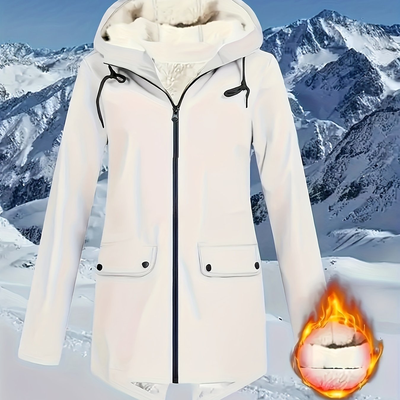 TEMU Veste à capuche doublée en peluche grande taille, décontractée à manches longues et fermeture éclair, chaude pour l'hiver, vêtements grande