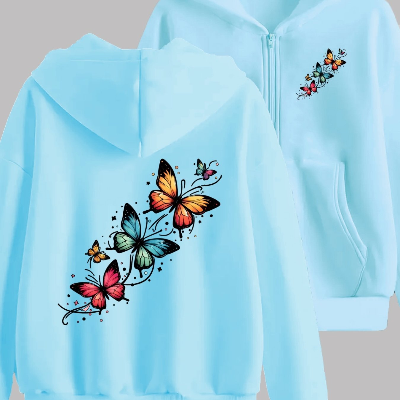 TEMU Colorful Print, And Gorgeous, , Front And Back 2 Pattern Print - Y2k Zipper Hoodie - Stylish And Comfortable Zipper Jacket - Casual Sportswear