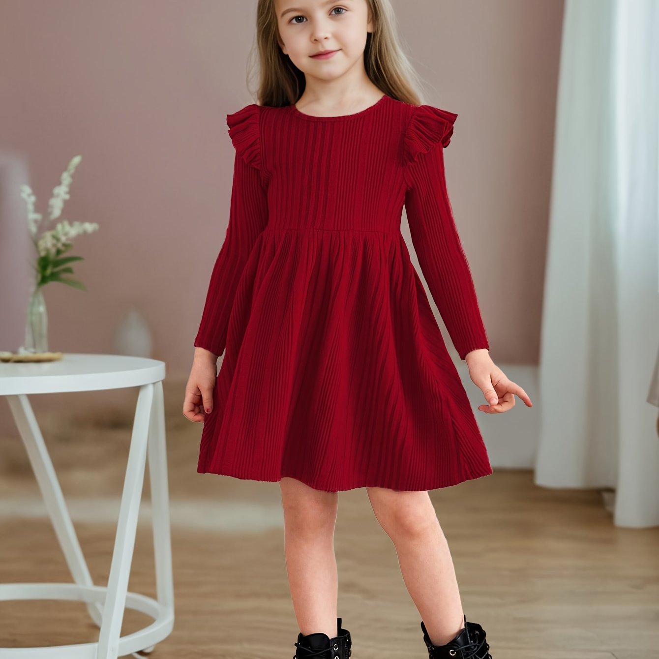 Girls' Dress Spring And Autumn New Style Fashion Needle Knit Long Sleeve Princess Dress Baby Girls' Elegant Easy Casual Dress
