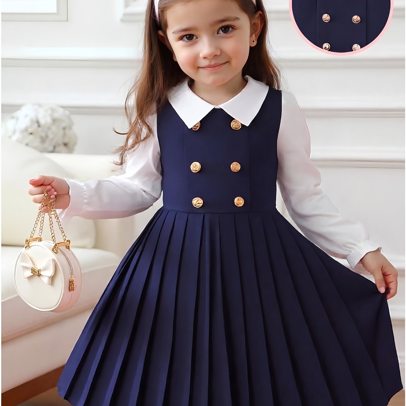 TEMU Girl Cute Nautical Style Casual Dress Spring Autumn Outdoor All-match Skirt