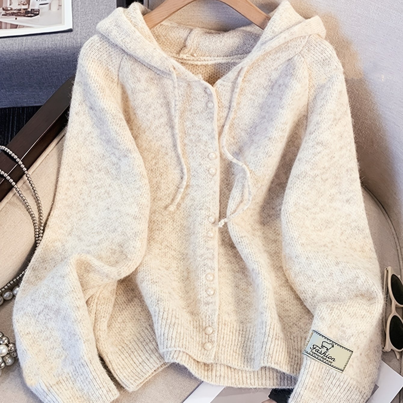 TEMU Nouveau cardigan à capuche facile avec cordon de serrage et boutons, tendance automne-hiver, Europe et Amérique