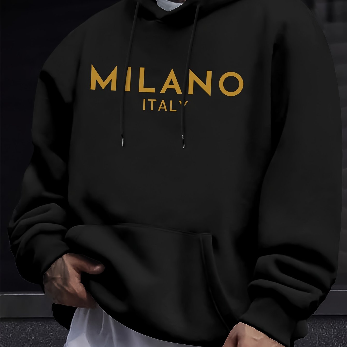 TEMU Men's Casual Hoodie With Letter Print - Cozy Pullover Sweatshirt With Kangaroo Pocket, Perfect For Fall & Winter Streetwear, Sweater Hoodie