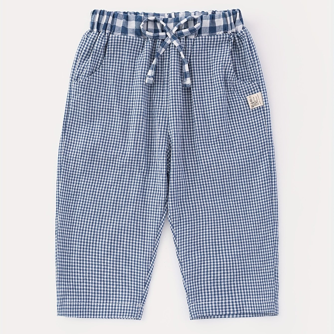 Image of Children's Casual Plaid Pocket Long Pants With Bow, Suitable For Spring, Summer, Autumn, And Winter, For Outdoor
