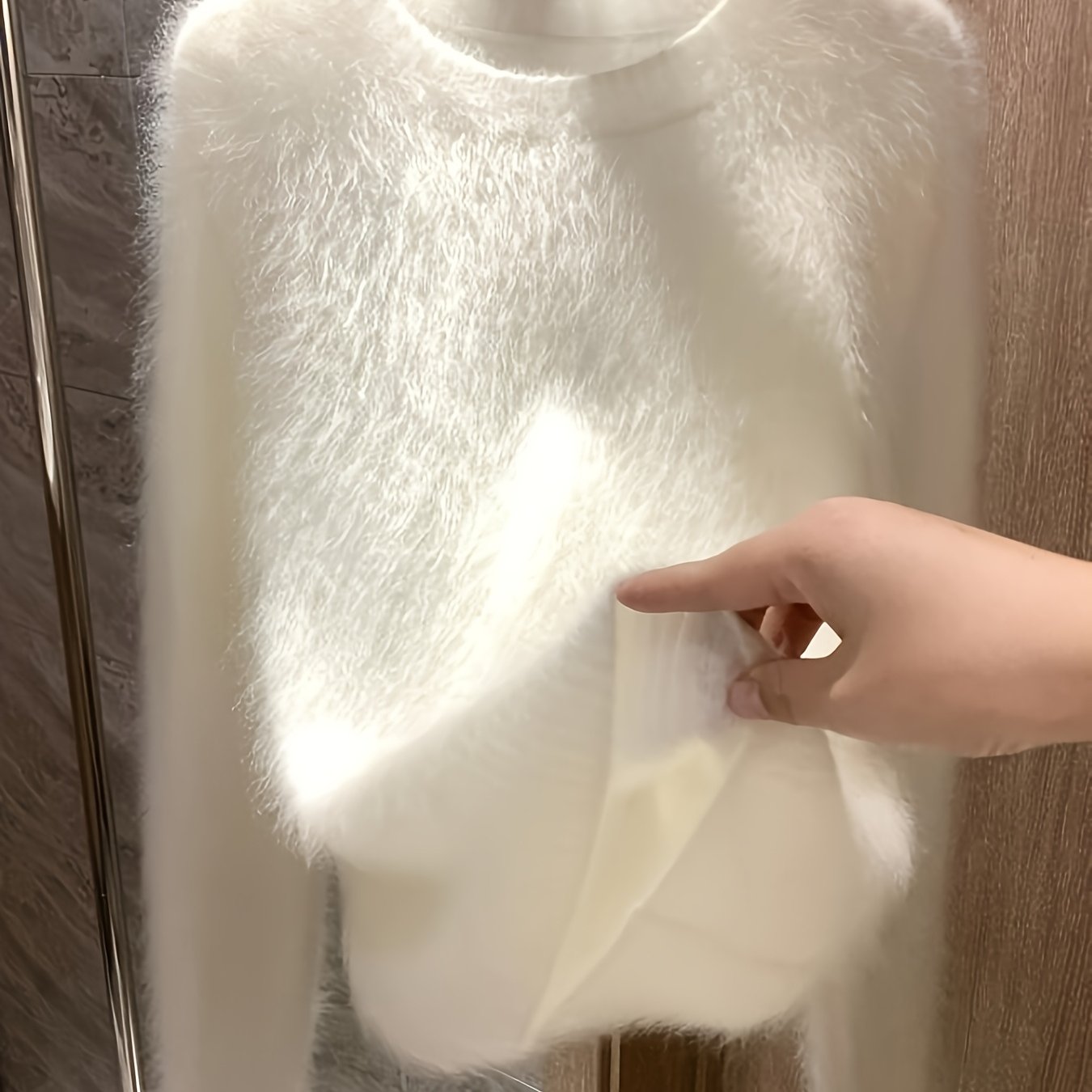 Elegant Women's New Autumn/winter Fluffy Soft Sweater, White Casual Pullover Top, High-end Warm Mink Sweater, Hand Wash Or , High-quality Warm Top