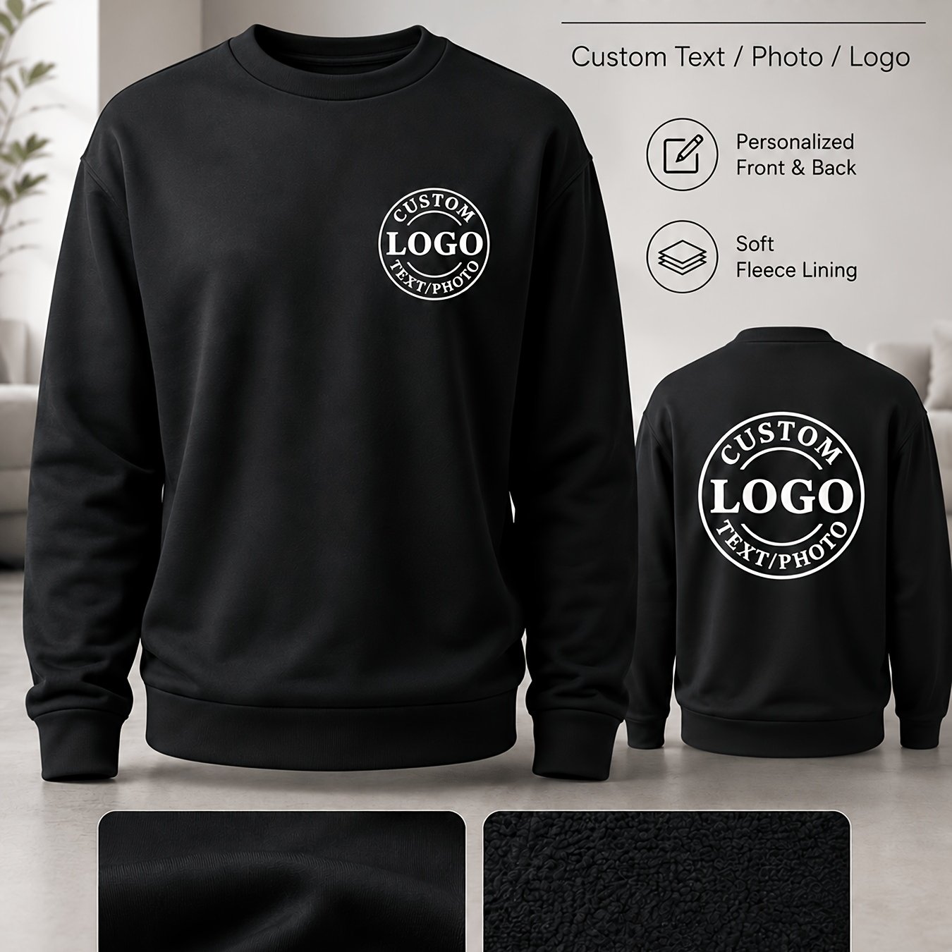 TEMU Sweatshirt personnalisé à col ras du cou doublé en , pull avec logo, photo et personnalisés, impression , tissu , chaud et respirant, haut
