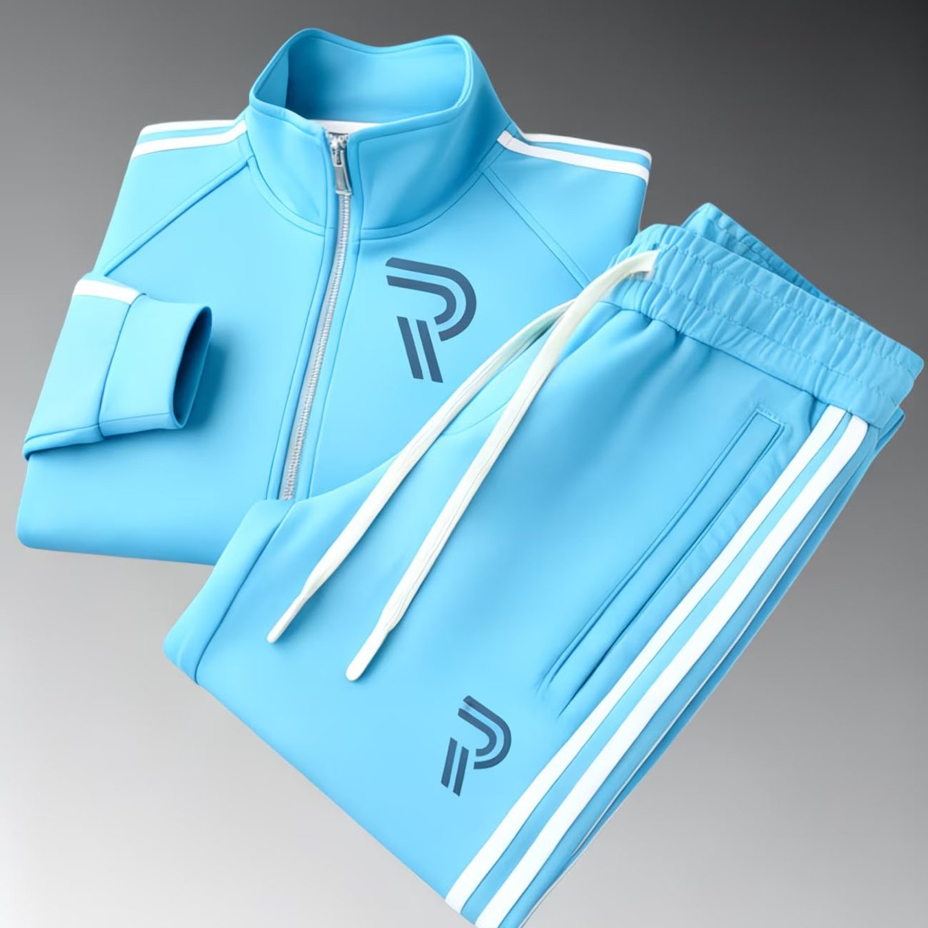 Men's Track Suit Light Blue Casual Trendy Sporty Striped Design With Logo Print Men's Fashion For Adults Men Casual Wear Sportswear Daily Outfit