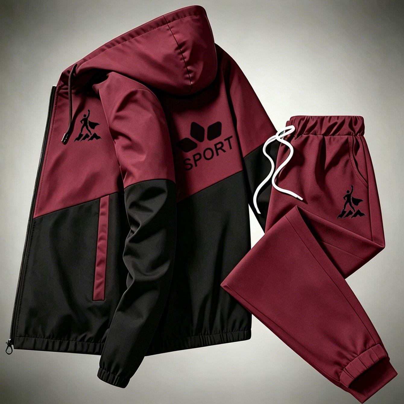 Men's Hooded Tracksuit Casual Sporty Style Polyester Fabric Zipper Detail Drawstring Hood Regular Fit For Spring And Fall Unisex Design