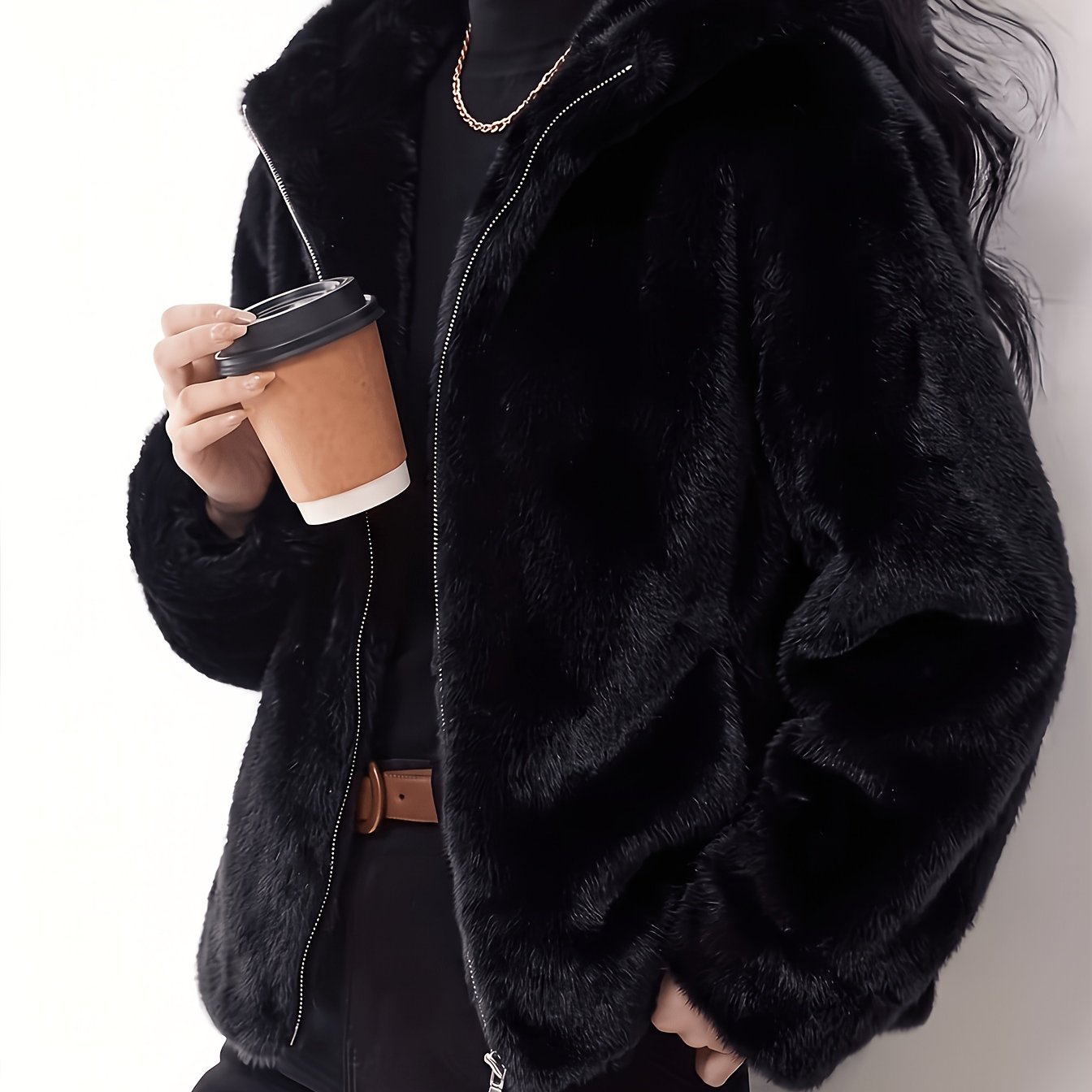 TEMU 2026 Neue Damenmode Frühling Herbst Lässige Dicke Warme -One Jacke mit Reißverschluss und Kapuze, Doppelten , Flauschiger Mantel