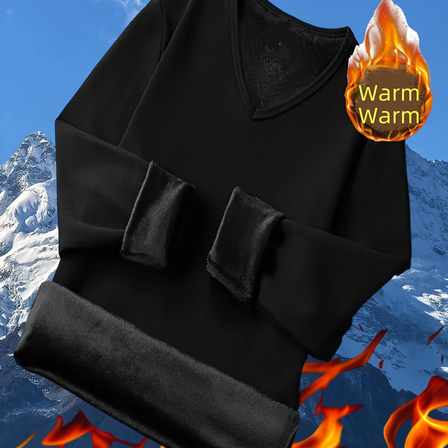 TEMU Fleece-lined Tight Top, Thick Warm V-neck Inner Layer, Casual Long-sleeve Sports Running Top For Autumn And Winter Winter Clothes For Men