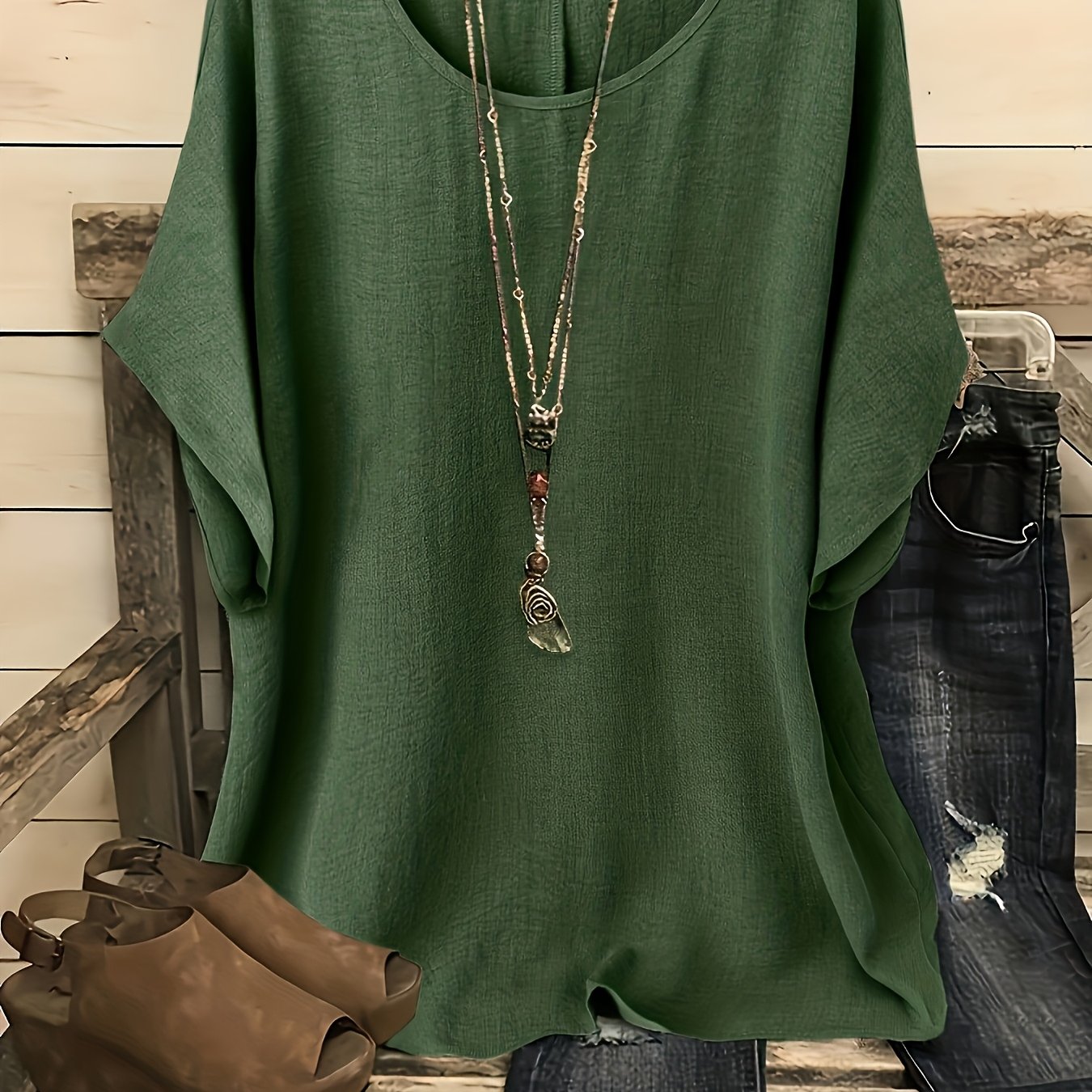 TEMU Elegante glanzende blouse voor dames met ronde hals en korte mouwen — losvallende strandtop, machinewasbaar, geschikt voor vakantie, casual