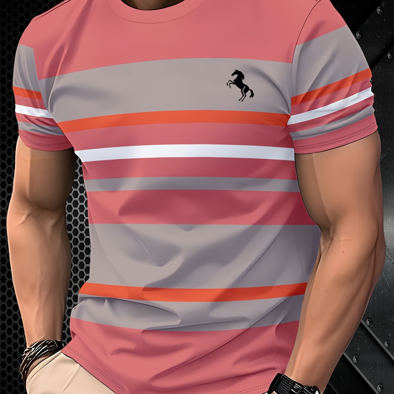 TEMU Men's Round Neck 3d T-shirt, Sporty Design, Breathable Fabric, Printed T-shirt, Adult Apparel, Fashion Trend, Cool, Comfortable, Stretchy Round
