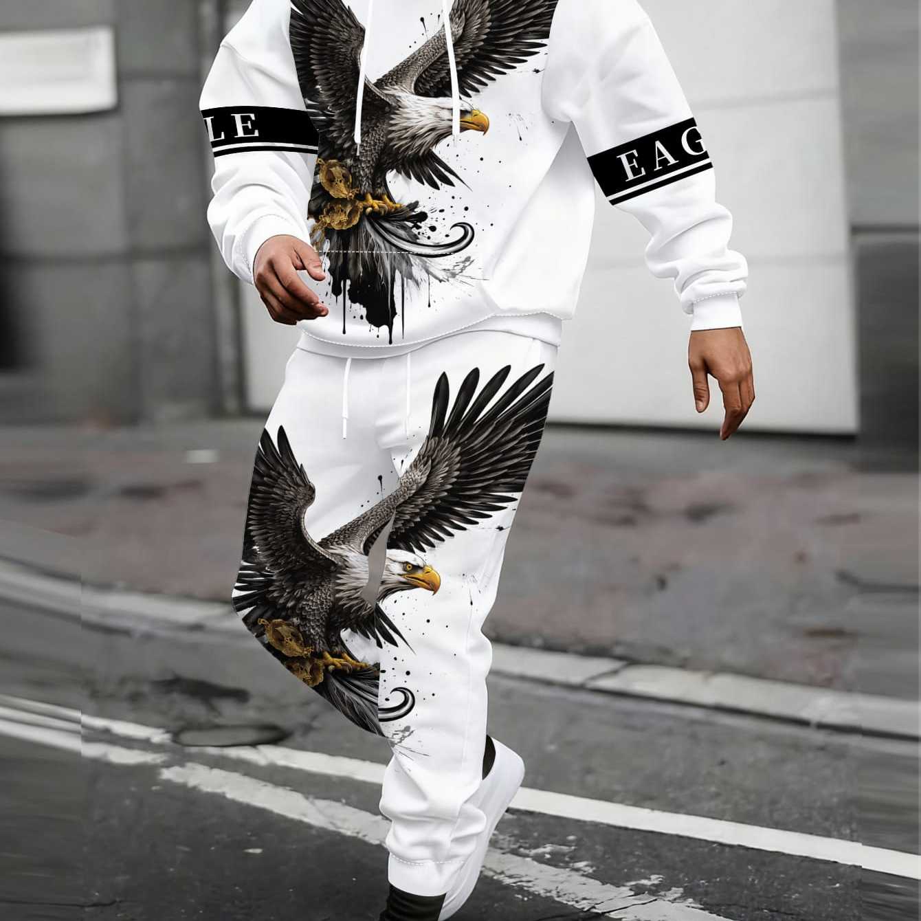 TEMU Men's Fashion Hooded Sweatshirt Set For Casual , Hooded Sweatshirt With Matching Color Long Pants, 's , Top + Pants 2pcs Set