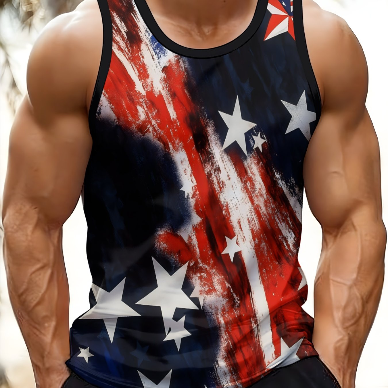 TEMU Casual Men's Round Neck Sleeveless Vest, Geometric Pattern Top, Daily Wear