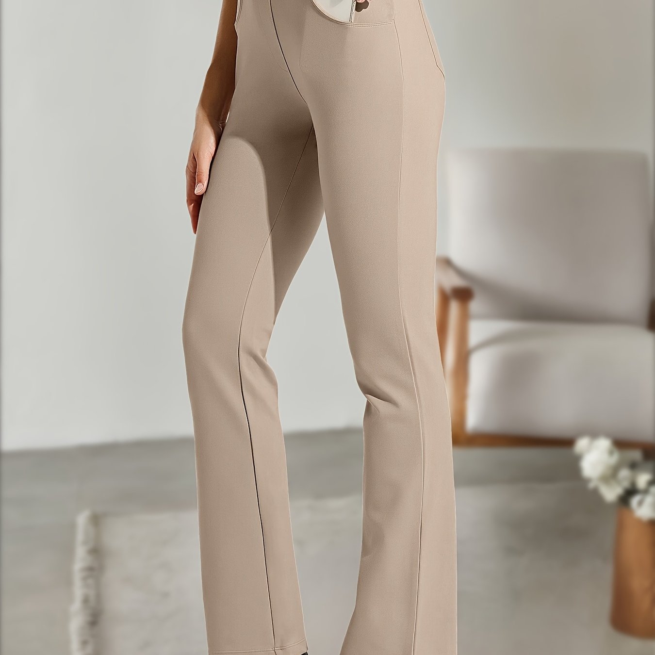 TEMU Women's Yoga Dress Pants Flare High-waisted With Pockets Stretch Comfortable Causal Control Workouts Or Daily Activities.