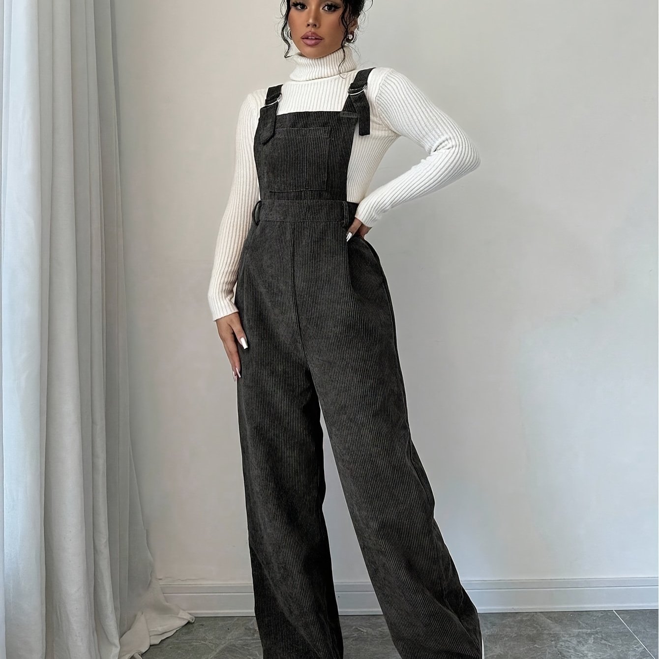 Elegant Women' Color Thick Strap Casual Suspender Corduroy Sleeveless Bodysuit