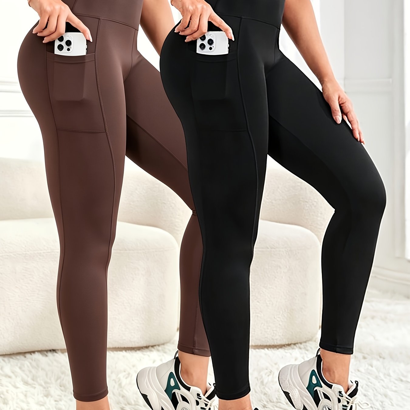 TEMU 2pcs Women's High-waist Leggings, With Pockets Pants