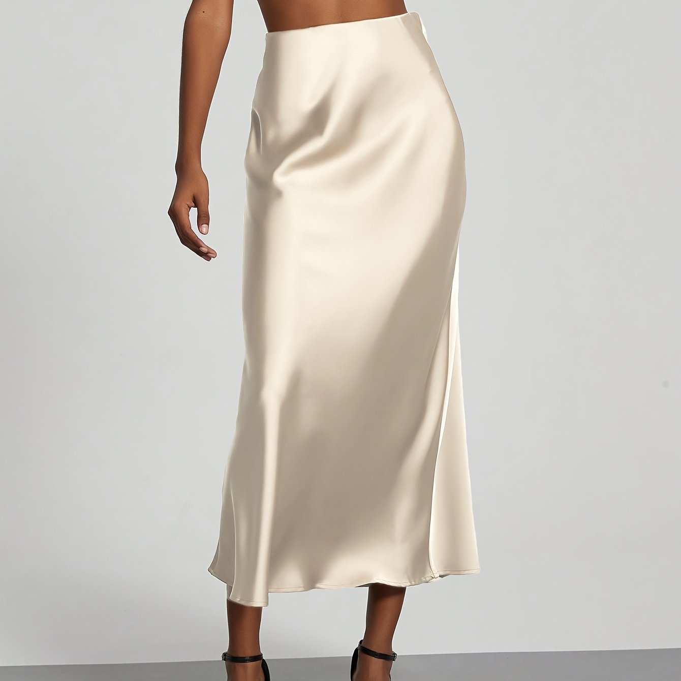 TEMU Women's Stretch Satin Texture Midi Skirt