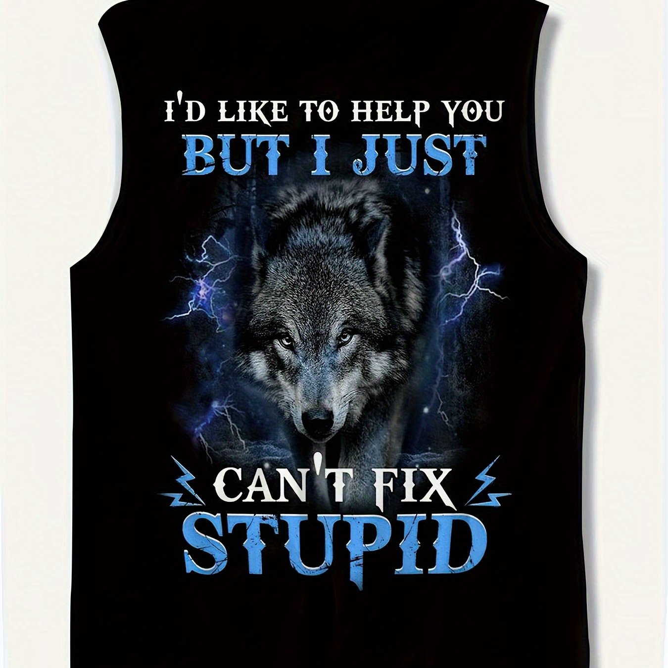 TEMU Men's Plus Size Letter Wolf Graphic Print Comfortable Breathable Tank Top, Men's Casual Sleeveless T-shirt, Summer Fitness Workout Training