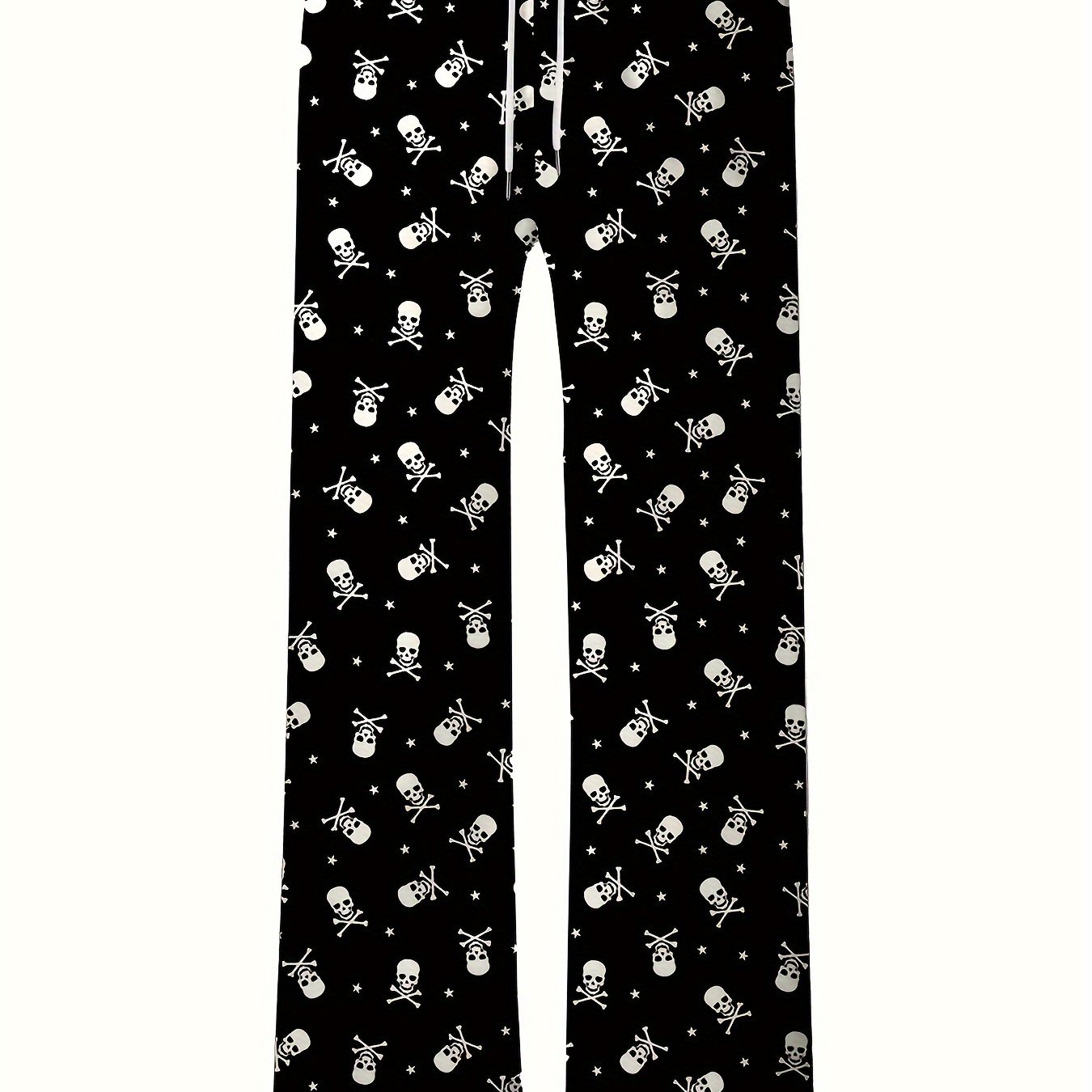 TEMU Men's Casual Pants With Skull Print - Loose-fitting Style With Pockets, Made Of Polyester, Machine Washable, Plus Size