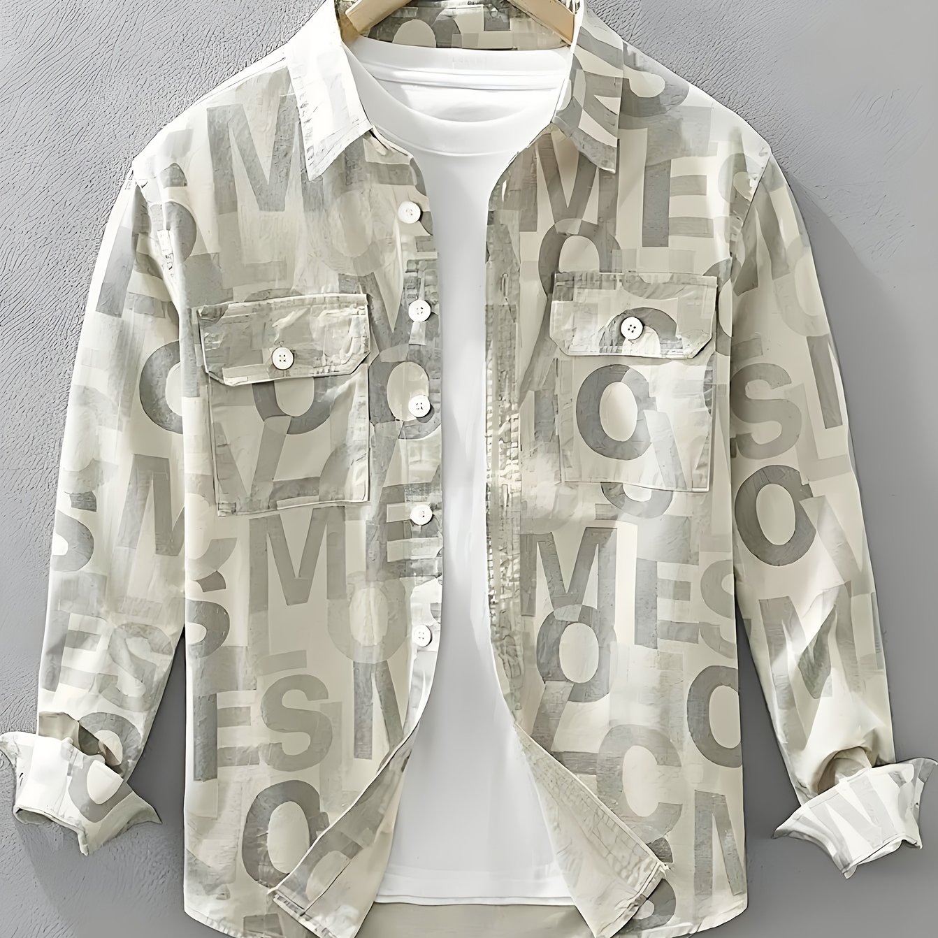 Men's Vintage Workwear Shirt Jacket, Long Sleeve With Double Pockets, Trendy Casual Coat For Spring Summer