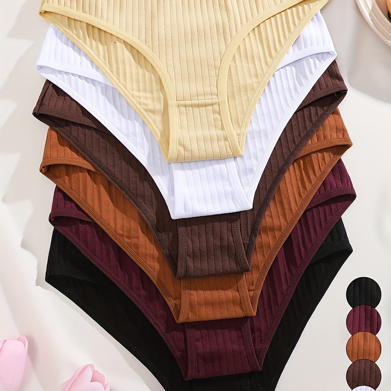 6pcs Pack Women' Color Briefs Color Vertical Stripes Low-waist Panties Women' Panties