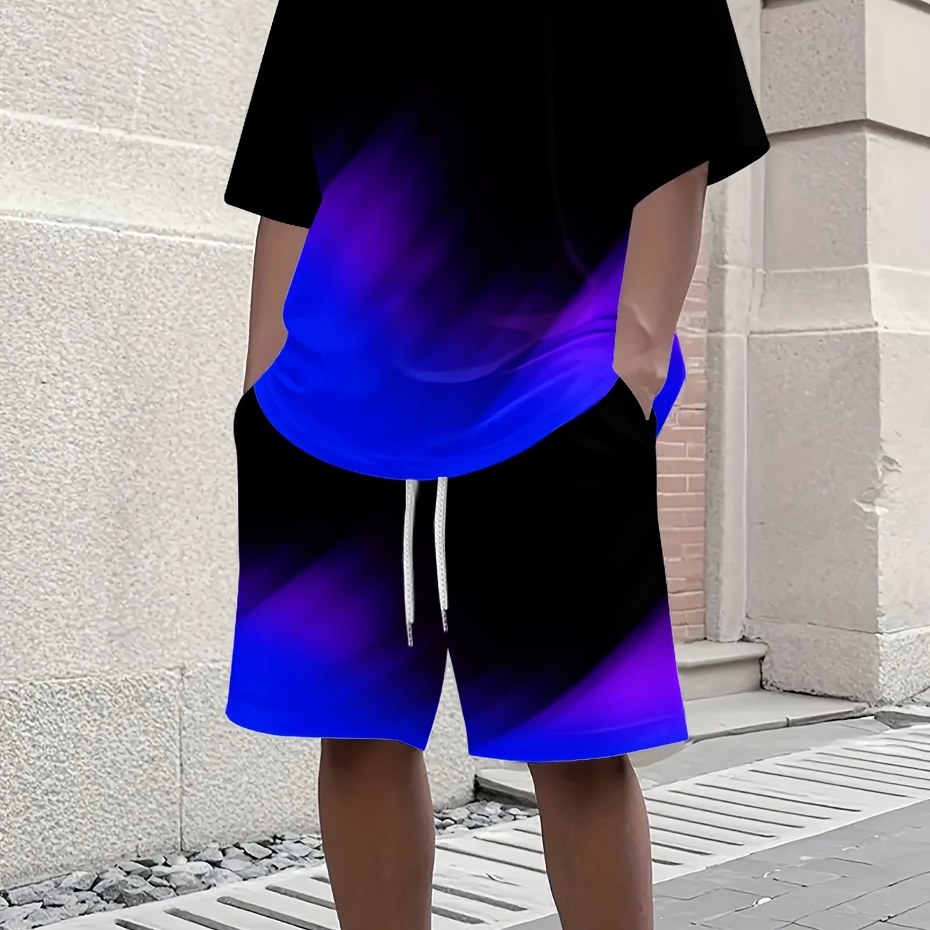 TEMU A Two-piece Set Of Gradient Color Men's Novelty T-shirt And Shorts. Comfortable, Breathable, And Machine Washable