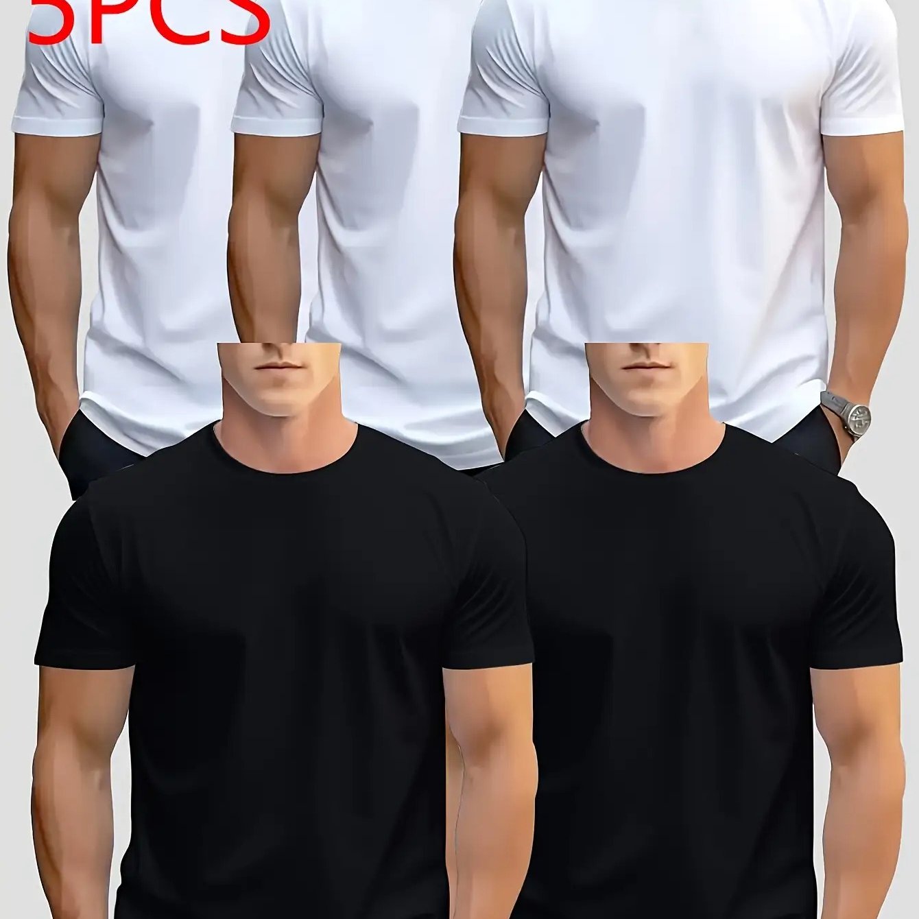 TEMU Men's Summer Short Sleeve 5-pc, Casual Sports- Cycling Outdoor T-shirt Quick-dry Solid Color Clothing