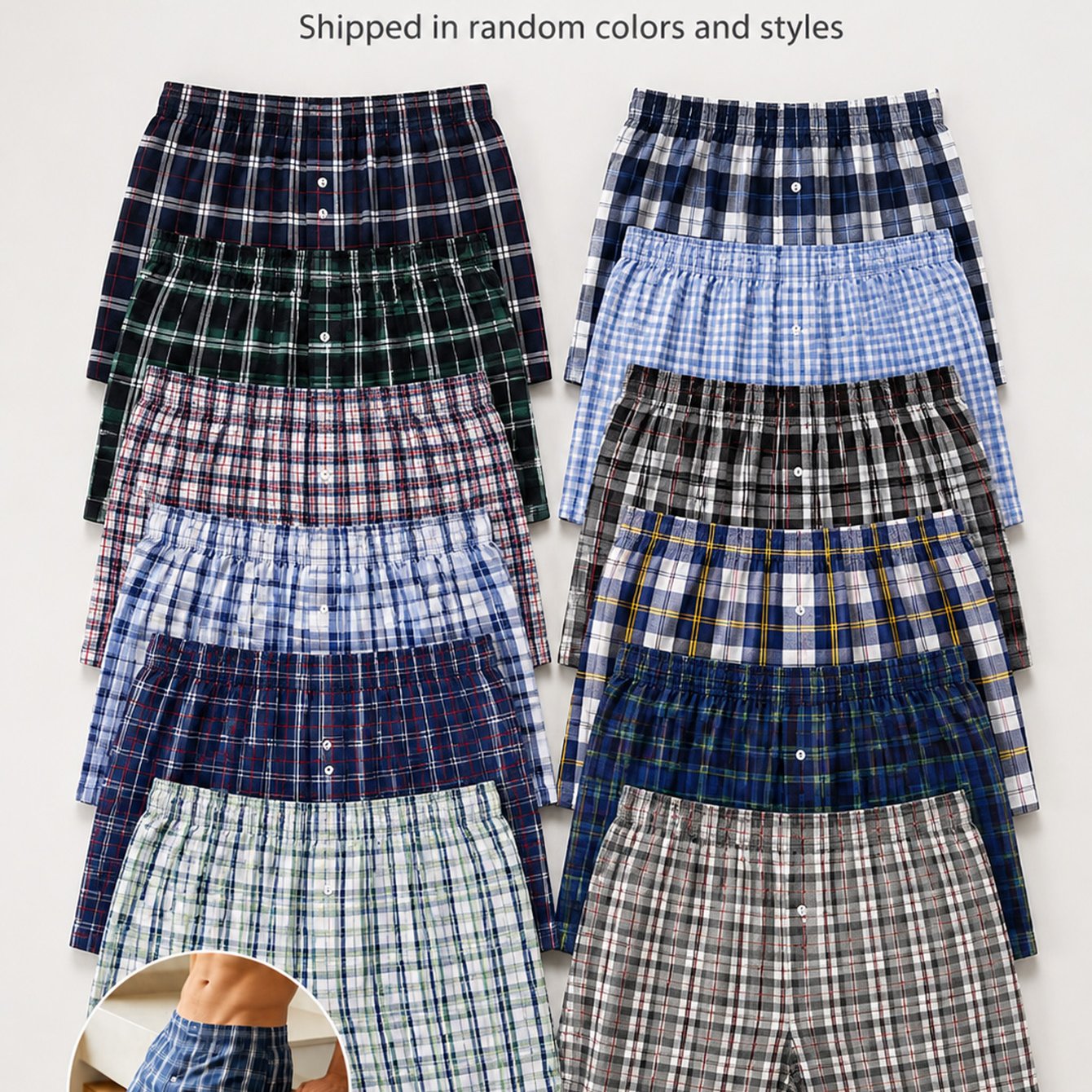 TEMU Ship 6pcs Of Men's Checkered Flat Corner Pants, Woven Loose And Breathable Home Flat Corner Pants, Affordable And Durable Men's Home Underwear