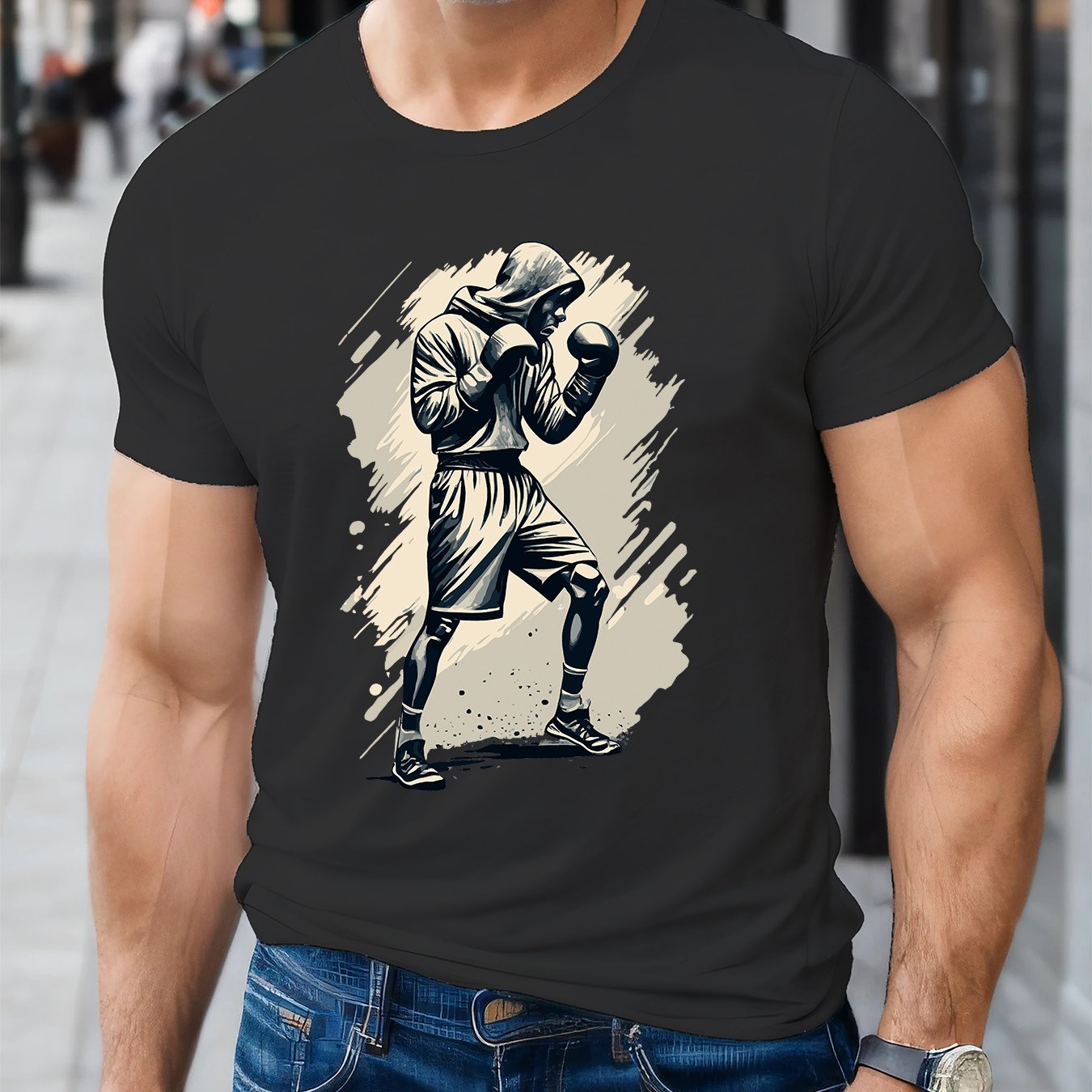 TEMU T-shirt Imprimé Boxer Pour Hommes, Tee-shirt Décontracté À Manches Courtes Et Col Rond, Vêtements Pour Hommes Pour L'été Air