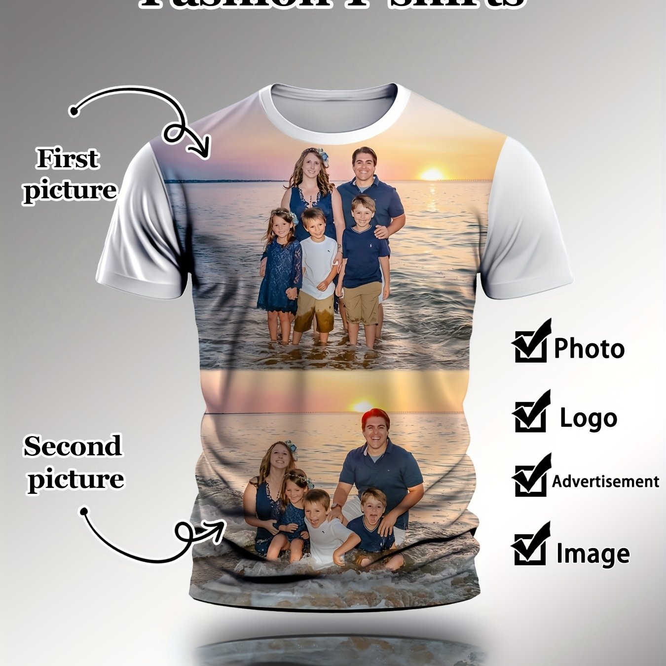TEMU Customizable Men's Personalized Print T-shirt, Photo Customization , Uploadable Personal Portrait/logo/family Photo/couple Photo/motivational