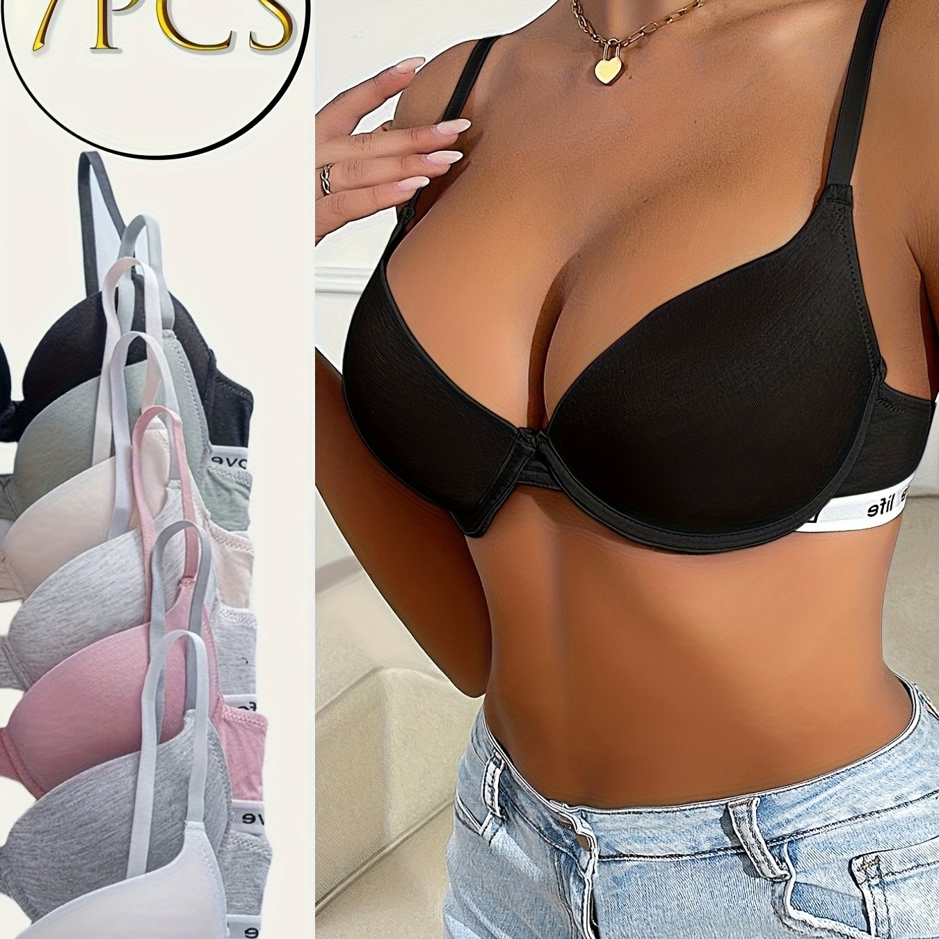 (7pcs) Lingerie Ladies Casual And Comfortable Gathered Bra
