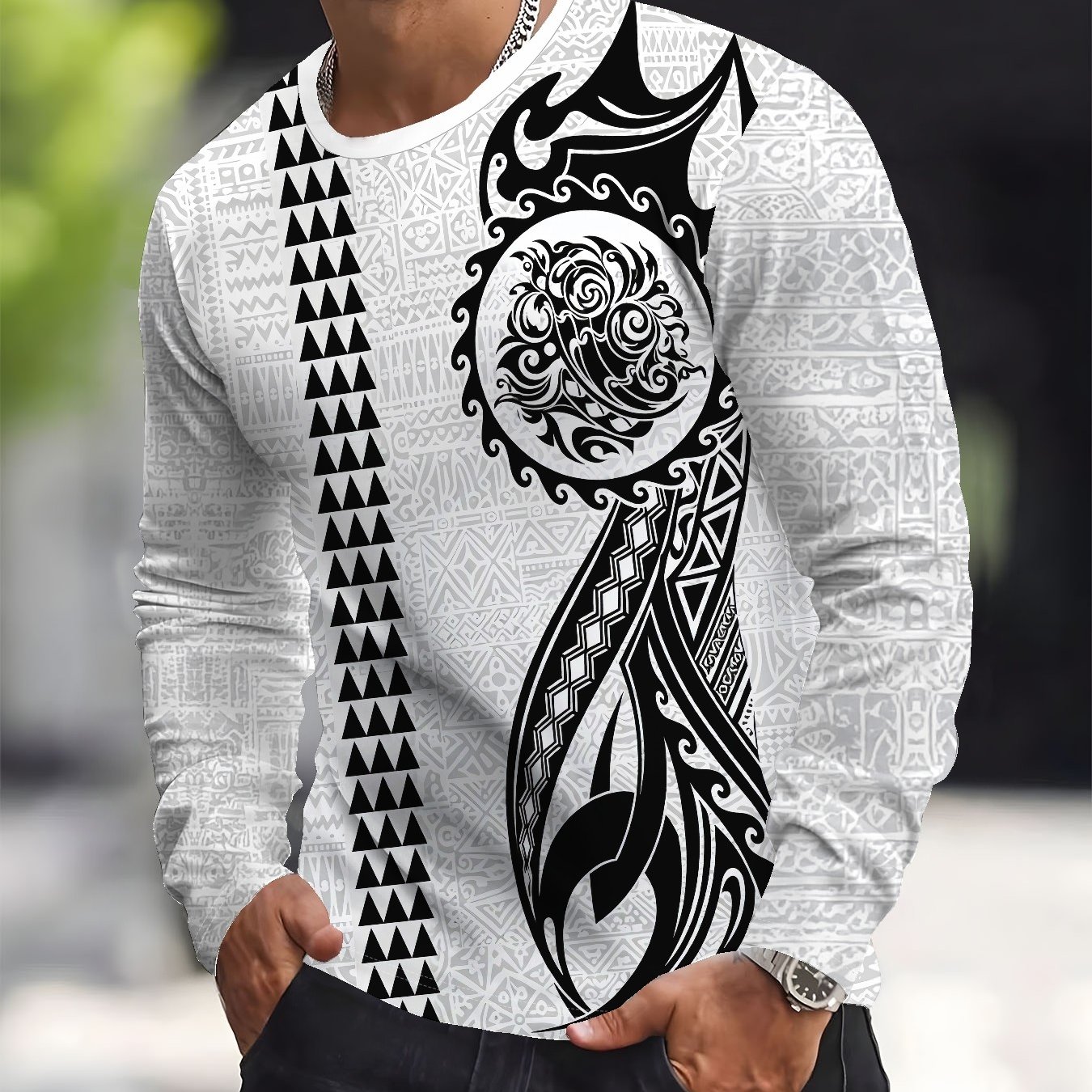 TEMU Men's 3d Print Long Sleeve T-shirt With Unique Trendy Patterns, Loose Fit For A Slimming Effect, Suitable For Various Casual And Commuting