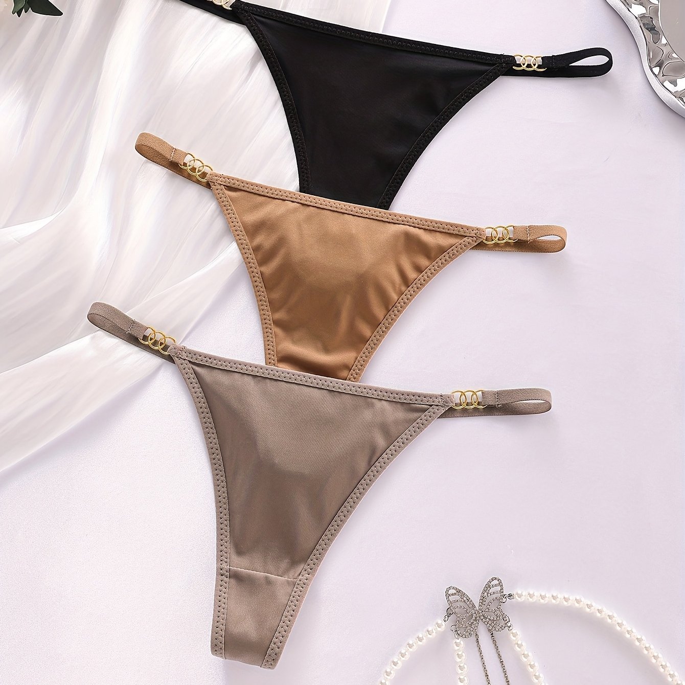 E-shop 3er-Pack Damen Nahtlose Tanga Slips in Unifarben | Schwarz, Kaffee und Braun Kaffee - Stil, Tiefer Bund, Atmungsaktiv