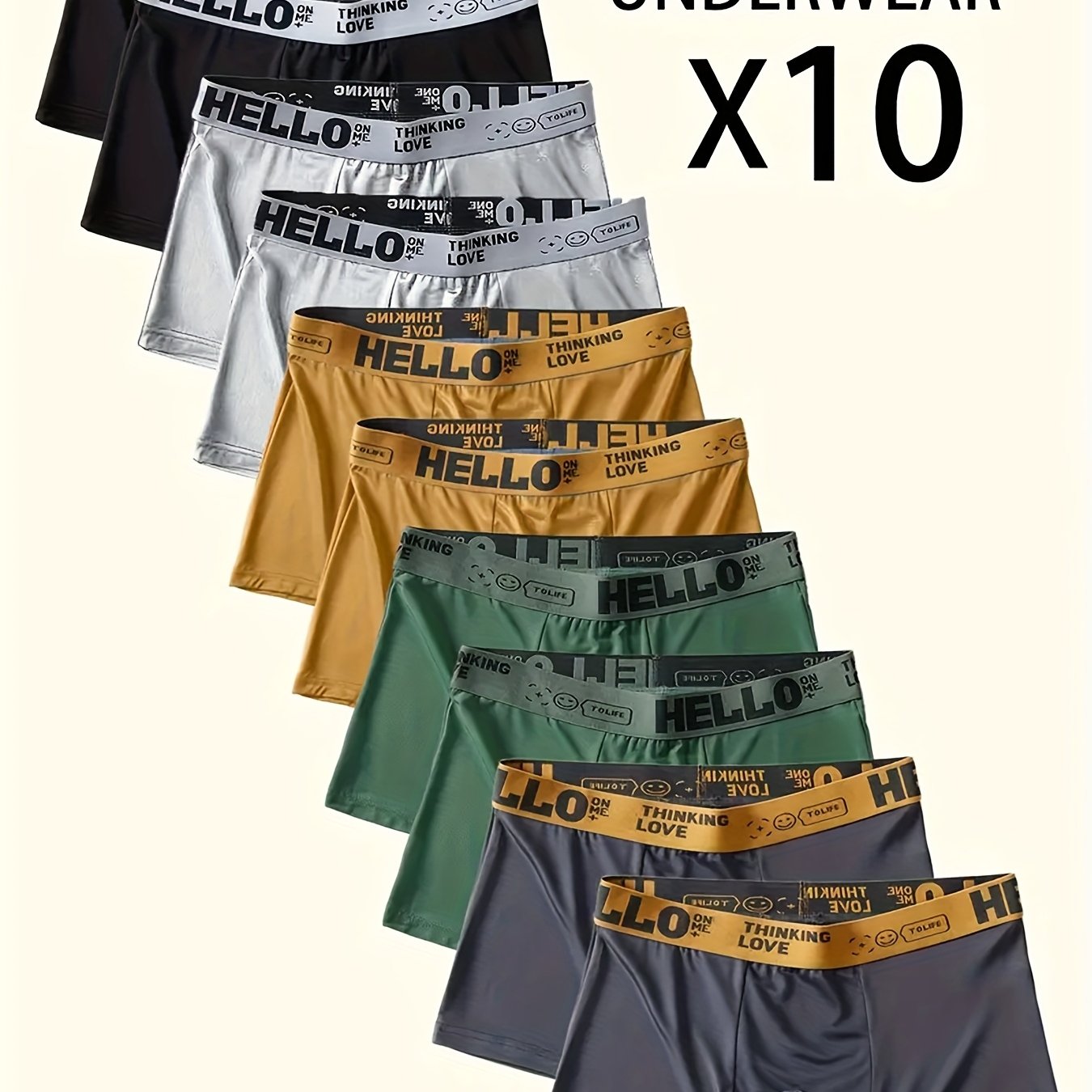 E-shop BROVANIC 10 Stück Herren-Boxershorts, "HELLO"-Schriftzug am Bund, atmungsaktive weiche Freizeit-Mode-Sportunterwäsche