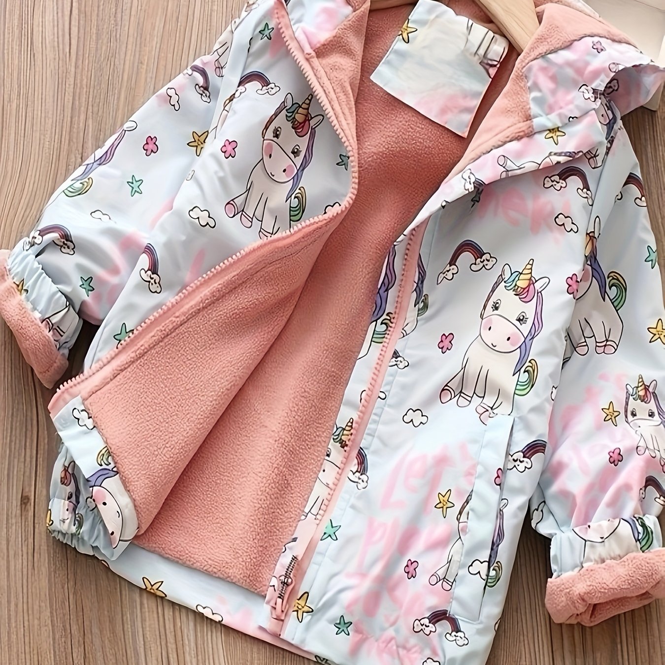Girls' -lined Jacket For Spring/autumn, Children's Windbreaker, Girl's Cartoon Zipper Hooded Top, Double-layer Windbreaker Jacket For -8